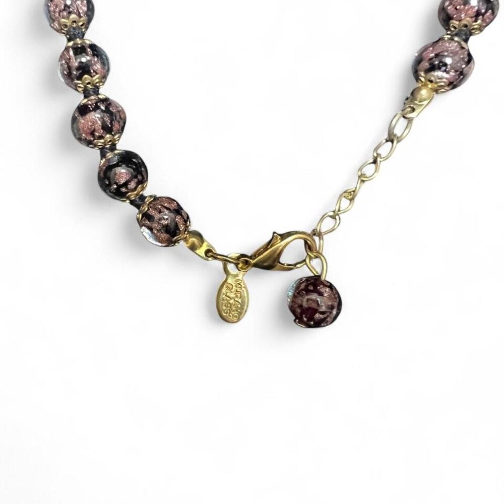 Murano Glass Beaded Necklace Black Copper Gold - Picture 3 of 6